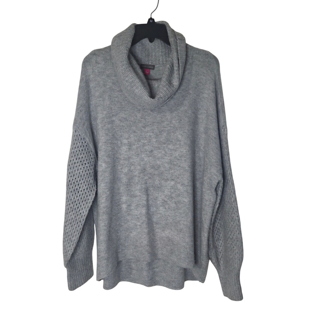 Vince Camuto Womens Gray Cowl Neck Sweater Textured Sleeve Pullover Large
